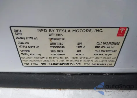 2013 Tesla Model S Performance from USA, damaged, VIN 5YJSA1CP9DFP20778